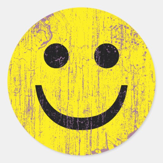 STICKER ROND VISAGE JAUNE - DÉTRUIT ET VIEILLISSÉ (Devant)