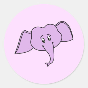 Sticker Rond Visage pourpre d'éléphant. Bande dessinée