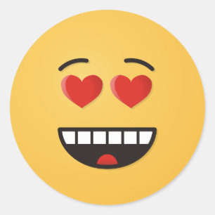 Sticker Rond Visage souriant aux yeux en forme de coeur