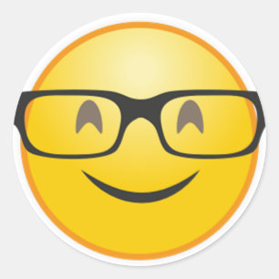 Sticker Rond Visage souriant avec lunettes nerd drôle autocolla