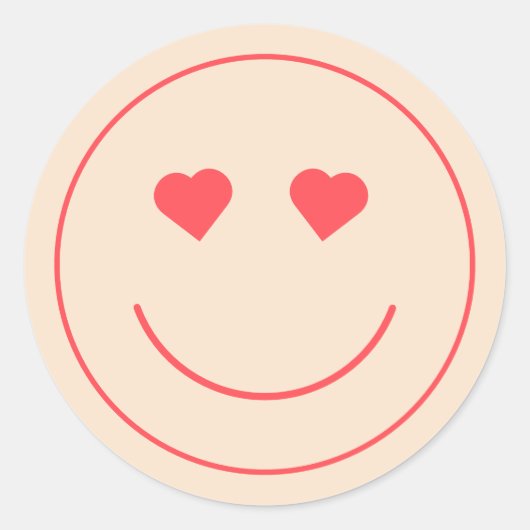 Sticker Rond Visage souriant yeux coeur | Orange (Devant)