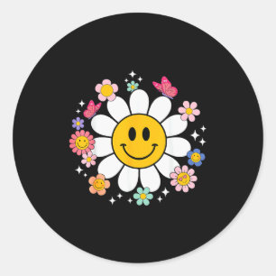 Sticker Rond Visage Sourire Fleur de Daisy Rétro Heureux Style