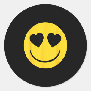 Sticker Rond Visage sourire jaune rétro yeux coeur émoji offici