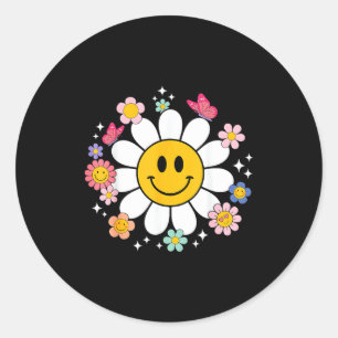 Sticker Rond Visage Sourire Joyeux Rétro Daisy Préparé Hommes E