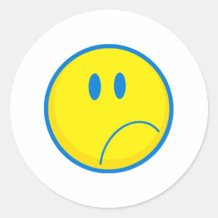 Sticker Rond visage triste et ridicule jaune et bleu
