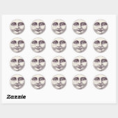 Sticker Rond Visage Whimsical De La Lune (Feuille)