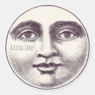 Sticker Rond Visage Whimsical De La Lune