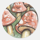 Sticker Rond Visages de champignon rose (Devant)