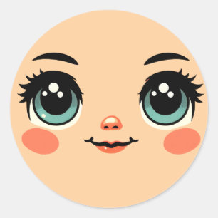 Sticker Rond visages de filles de dessin animé aux grands yeux