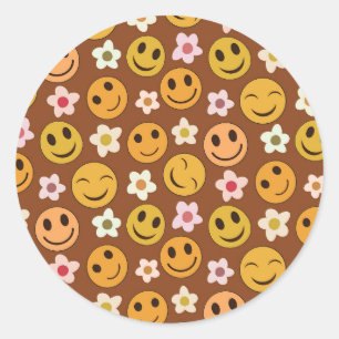 Sticker Rond Visages heureux souriants avec des cœurs