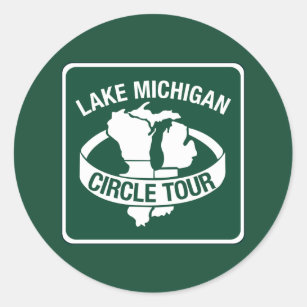 Sticker Rond Visite de cercle du lac Michigan, signe, le
