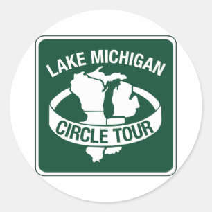 Sticker Rond Visite de cercle du lac Michigan, signe, le