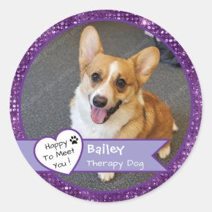 Sticker Rond Visite de chien thérapeutique Purple Sparkle perso