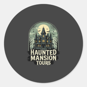 Sticker Rond Visite de la Maison Hantée Vintage Halloween Vecte