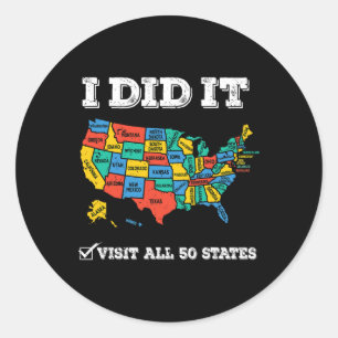 Sticker Rond Visité Tous Les 50 États