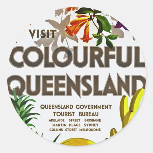 Sticker Rond Visiter Colorful Queensland (Devant)