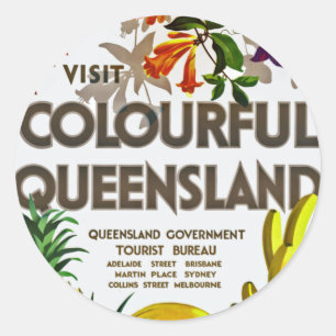 Sticker Rond Visiter Colorful Queensland