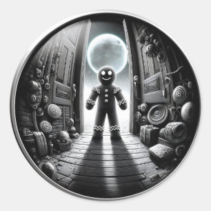Sticker Rond Visiteur de pain d'épices sur la lune à la porte