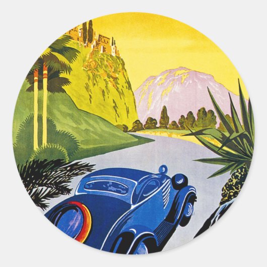 Sticker Rond Visitez La Grece En Auto - Poster Vintage voyage (Devant)