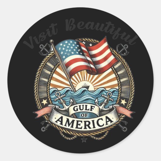 Sticker Rond Visitez Le Beau Golfe D'Amérique (Devant)
