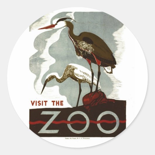 Sticker Rond Visitez le zoo - Poster de WPA - (Devant)