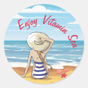 Sticker Rond Vitamin Sea Beach 60s Style