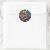 Sticker Rond Vitrail asiatique style Koi Poisson et Camellias (Sac)