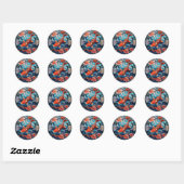 Sticker Rond Vitrail asiatique style Koi Poisson et Camellias (Feuille)