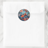 Sticker Rond Vitrail asiatique style Koi Poisson et Camellias (Sac)