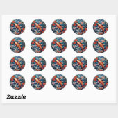 Sticker Rond Vitrail asiatique style Koi Poisson et Camellias (Feuille)
