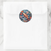 Sticker Rond Vitrail asiatique style Koi Poisson et Camellias (Sac)