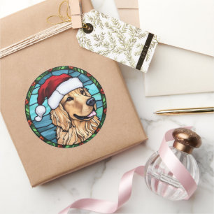 Sticker Rond Vitrail de Noël Golden Retriever