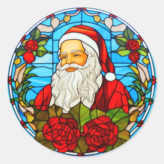 Sticker Rond Vitrail ornement Père Noël de Noël-67673 (Devant)
