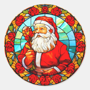 Sticker Rond Vitrail Père Noël ornement de Noël-67680