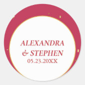 Sticker Rond Viva Magenta Gold Calligraphy Couple Nom Mariage (Devant)
