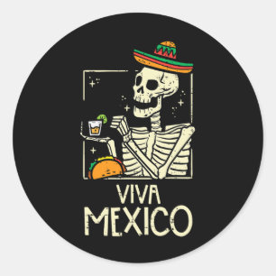 Sticker Rond Viva Mexico Skeleton Cinco De Mayo Mexican Indepen