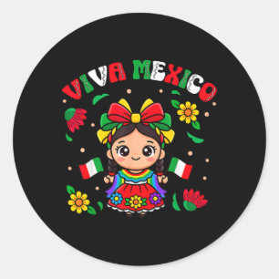 Sticker Rond Viva Mexique Filles Toddler Fleurs Mexicain