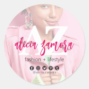 Sticker Rond Viva Moderne Magenta Influenceur Social Photo pers