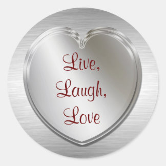 Sticker Rond Vivent l'amour de rire sur le coeur argenté