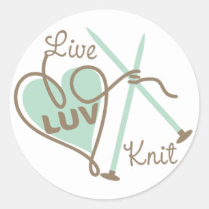 Sticker Rond vivre amour tricot fil coeur aiguilles tricot