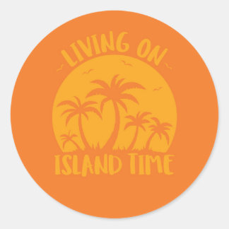 Sticker Rond Vivre Sur L'Île Palmiers Et Coucher De Soleil