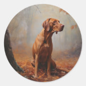 Sticker Rond Vizsla à l'automne Feuilles automne Inspire (Devant)