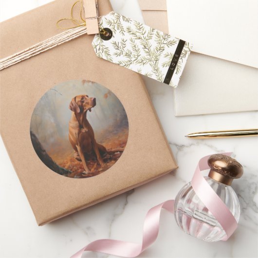 Sticker Rond Vizsla à l'automne Feuilles automne Inspire (Cadeaux)