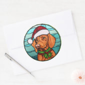 Sticker Rond Vizsla Vitraux de Noël (Enveloppe)