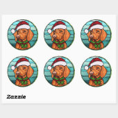 Sticker Rond Vizsla Vitraux de Noël (Feuille)