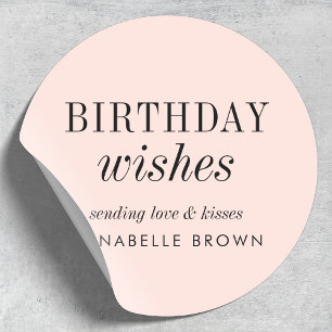 Sticker Rond Voeux d'anniversaire   Simple Blush Rose Feminine 