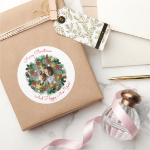 Sticker Rond voeux de Noël et Nouvel An, photo dans la couronne