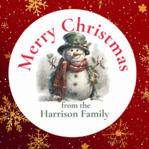 Sticker Rond Voeux de Noël Snowman personnalisés