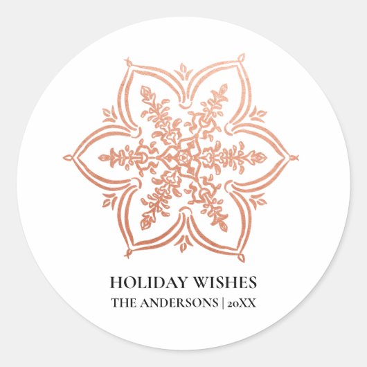 Sticker Rond Voeux de vacances rose Gold Snowflake (Devant)