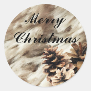 Sticker Rond Vœux d'hiver Chaud Noël rustique Pommes de pin